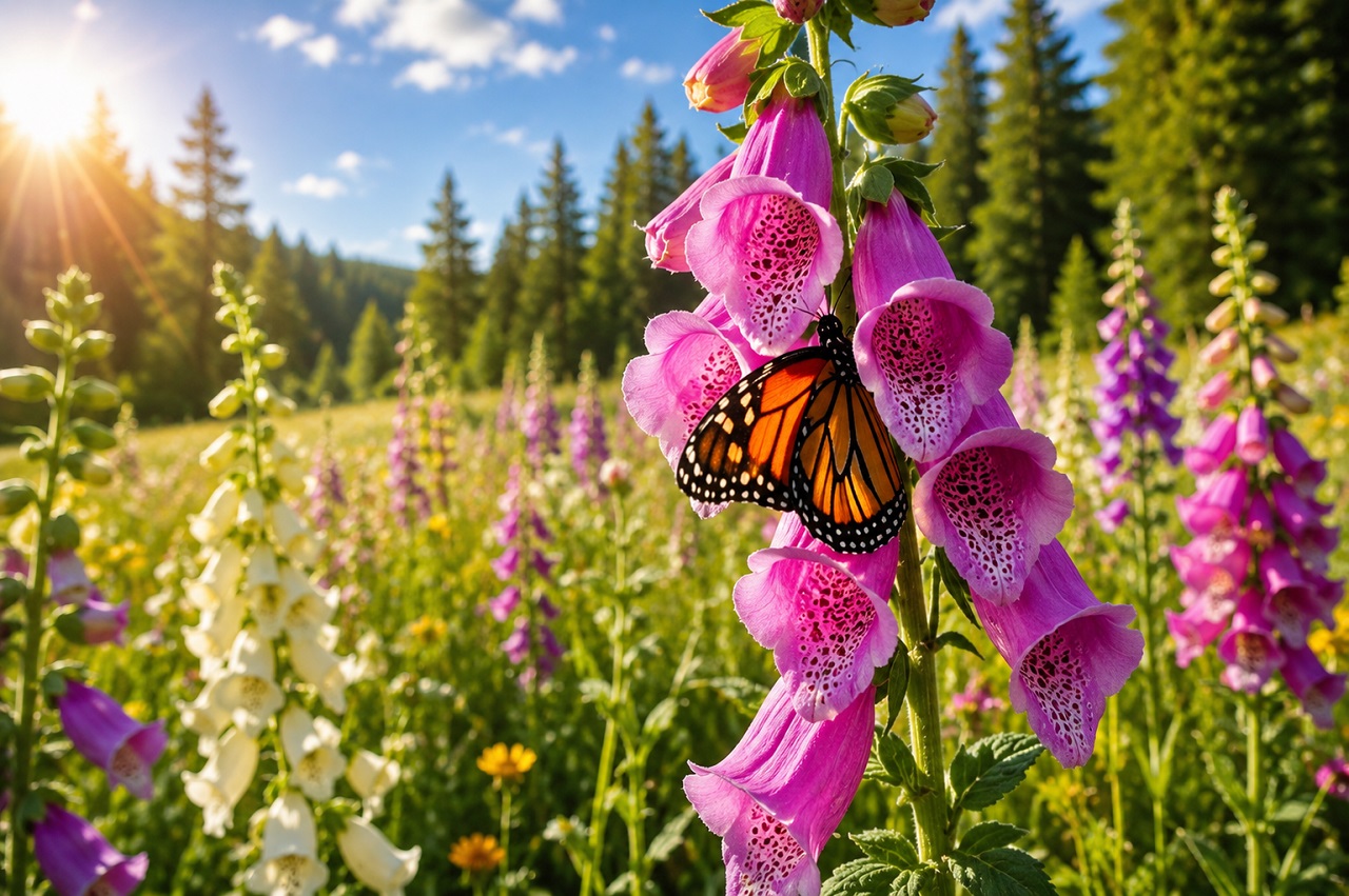 Foxgloves & Butterfly In Meadow Jacqui Collins Wellness