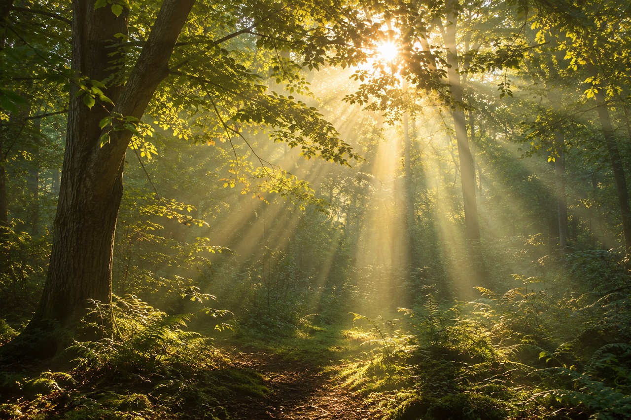 Misty Forest Sunlight Rays Angelic Reiki Jacqui Collins Wellness