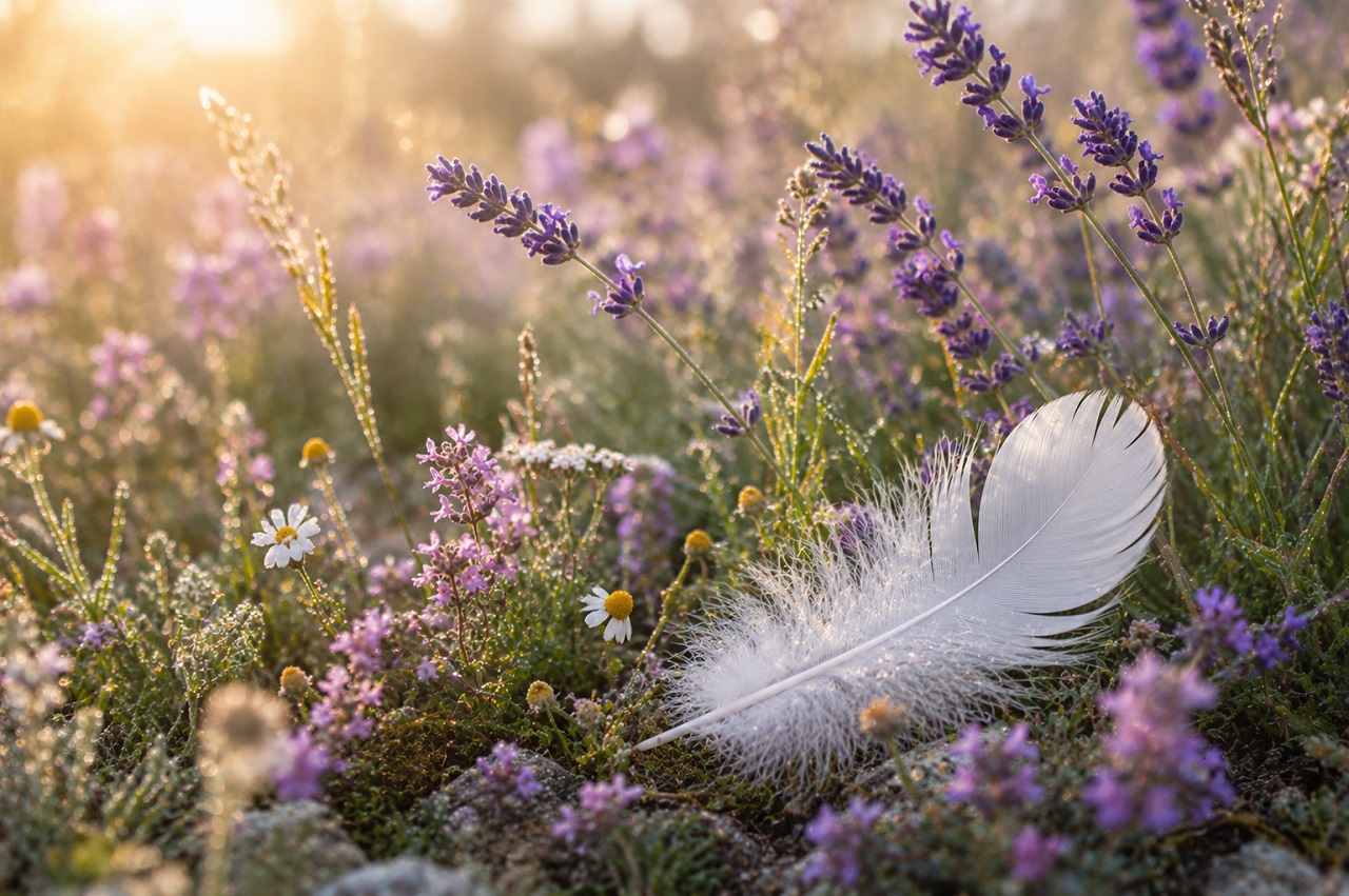White Feather Wild Flowers & Lavender Angelic Reiki Jacqui Collins Wellness